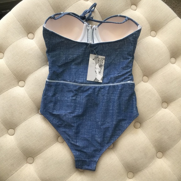 NEW SHERYDIN FISHER DENIM Sweetheart CORSET ONE PIECE Bathing Swimsuit NWT - Picture 6 of 11